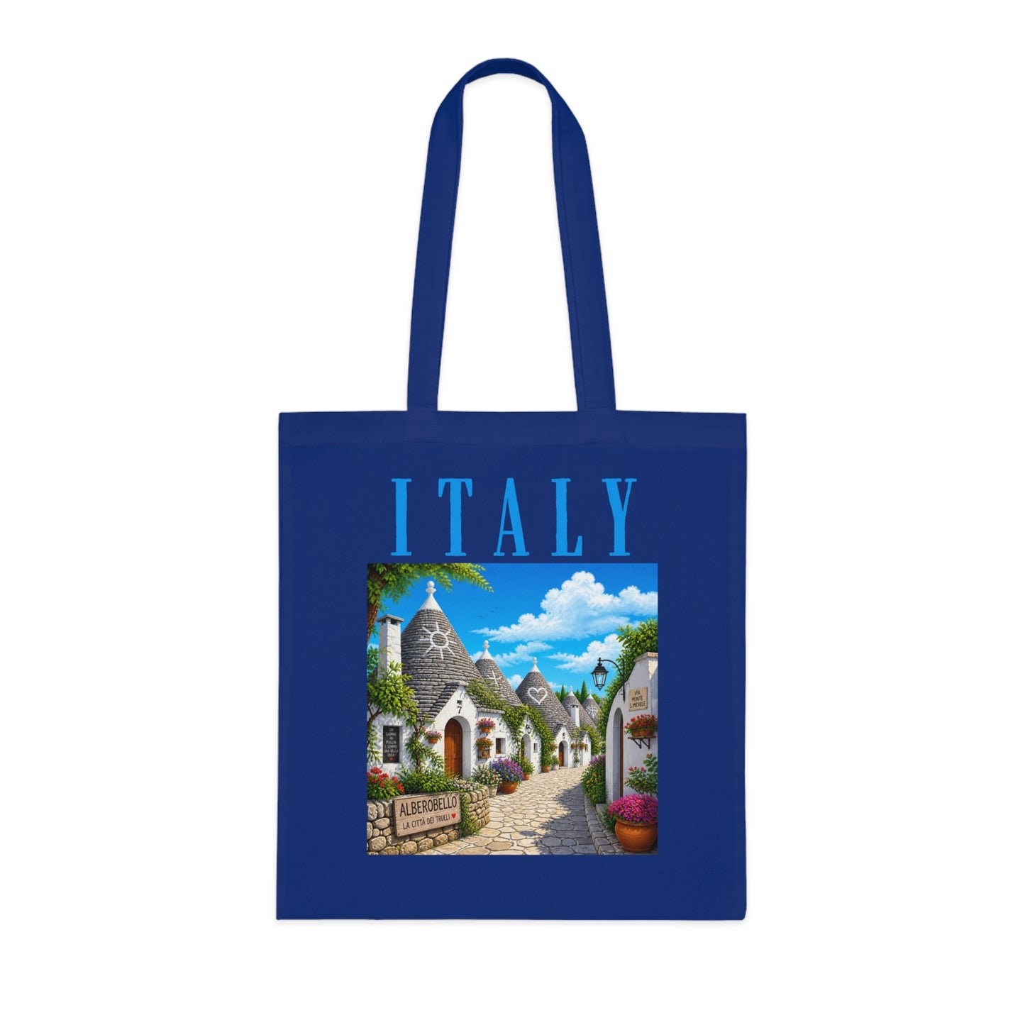 Italy Alberobello Scenic Cotton Tote Bag — Italian Village Travel Souvenir Tote