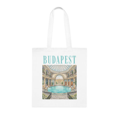 Budapest Thermal Bath Cotton Tote — Vintage Spa Illustration Travel Bag