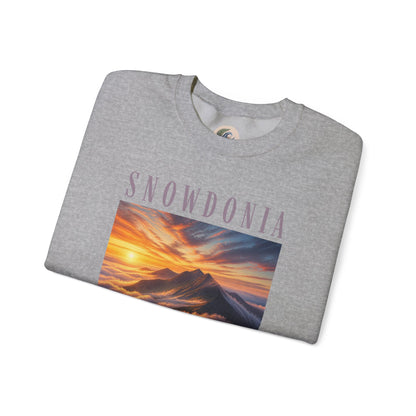 Snowdonia Sunset Crewneck Sweatshirt — Scenic Mountain Graphic
