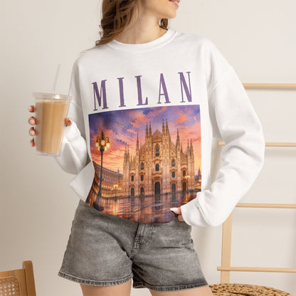 Milan Cathedral Crewneck Sweatshirt – Vintage Travel Cityscape