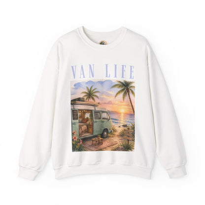 Van Life Crewneck Sweatshirt — Beach Sunset Van Graphic
