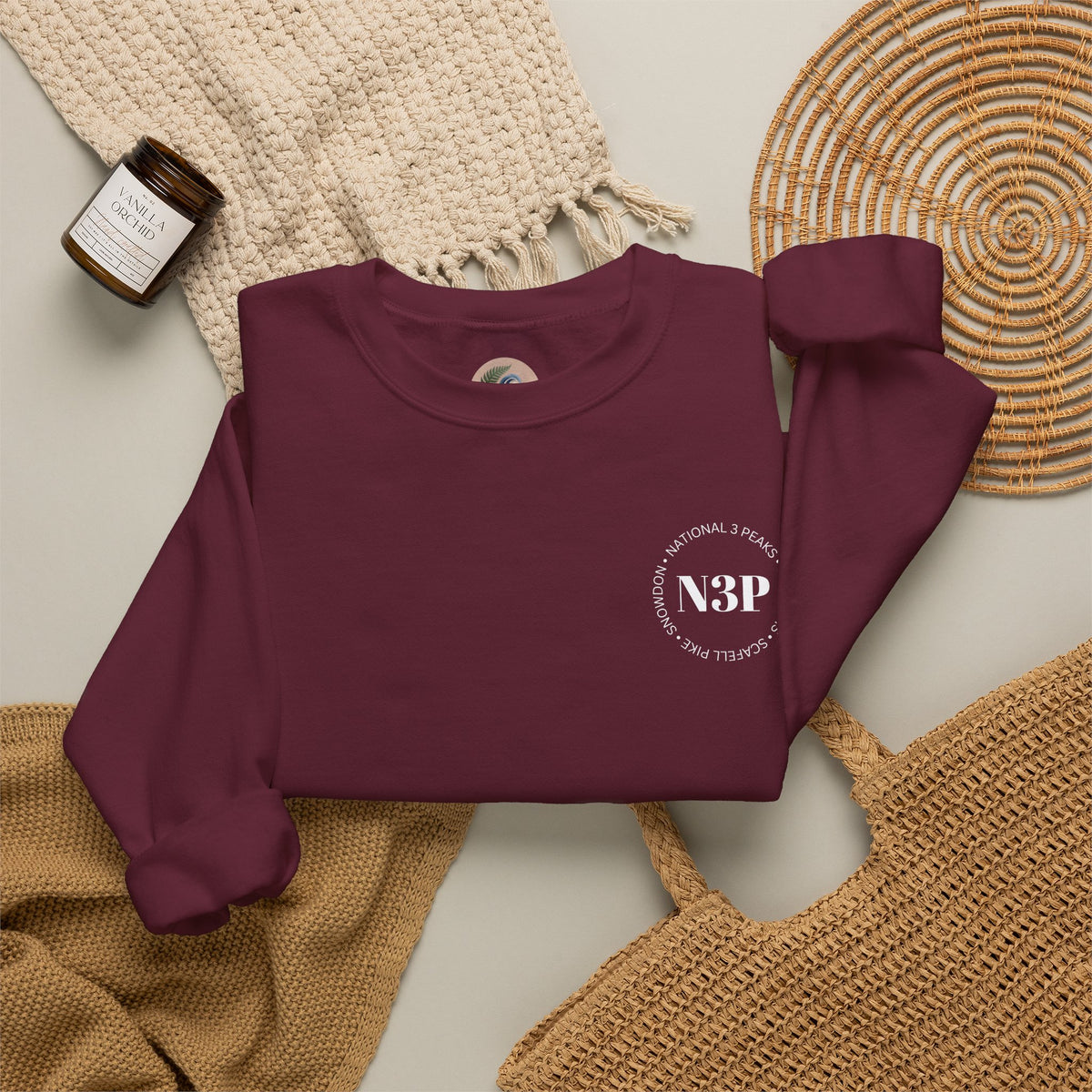 Minimal 'N3P' National 3 Peaks Logo Crewneck Sweatshirt – Small Chest Emblem, Casual Everyday Pullover