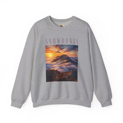 Snowdonia Sunset Crewneck Sweatshirt — Scenic Mountain Graphic