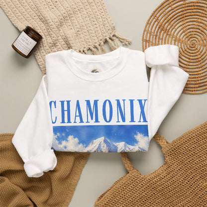 Chamonix Mountain Crewneck Sweatshirt — Alpine Scenic Graphic