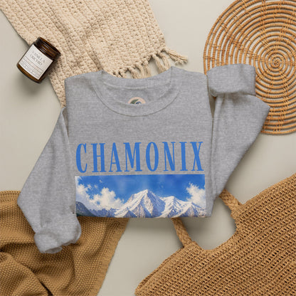 Chamonix Mountain Crewneck Sweatshirt — Alpine Scenic Graphic