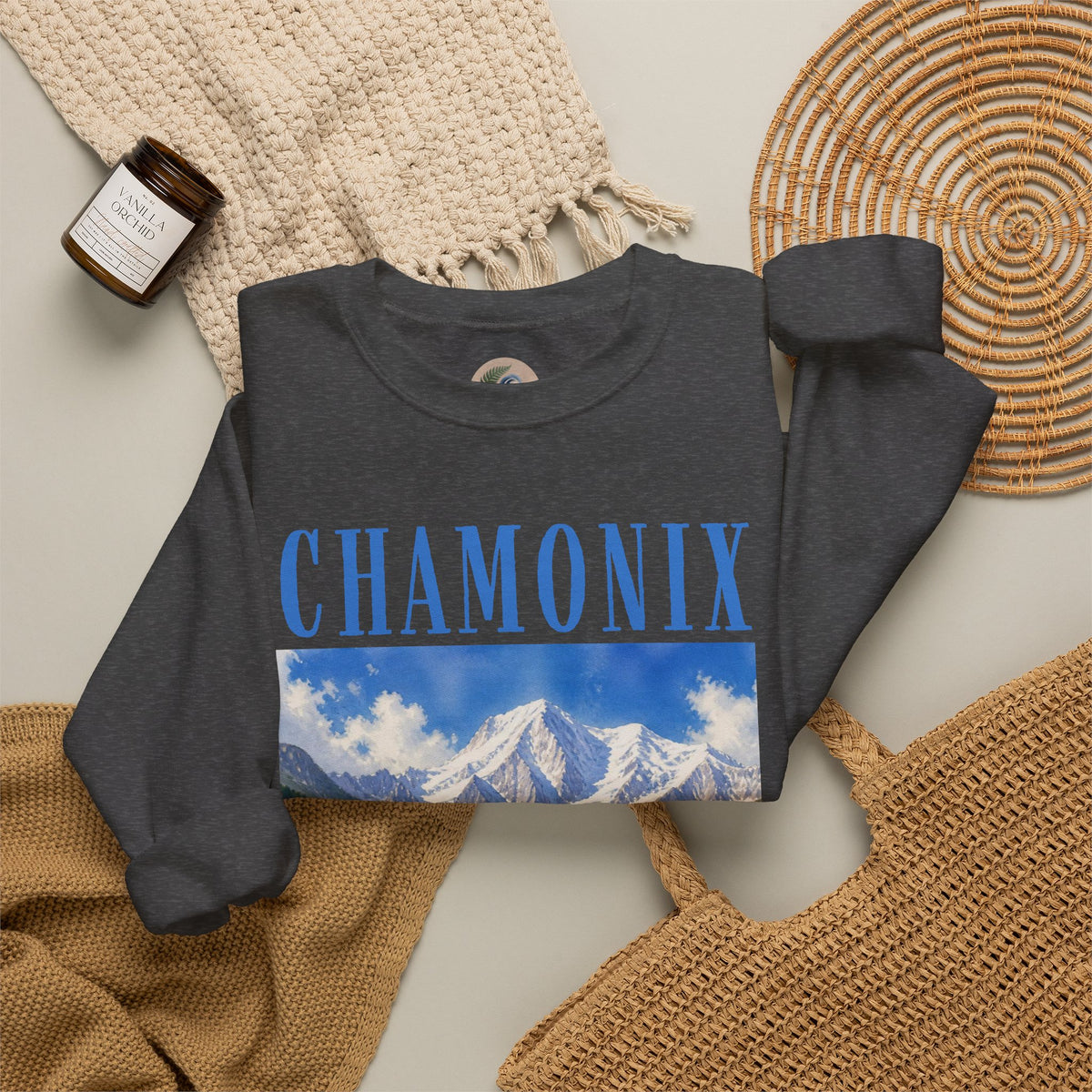 Chamonix Mountain Crewneck Sweatshirt — Alpine Scenic Graphic