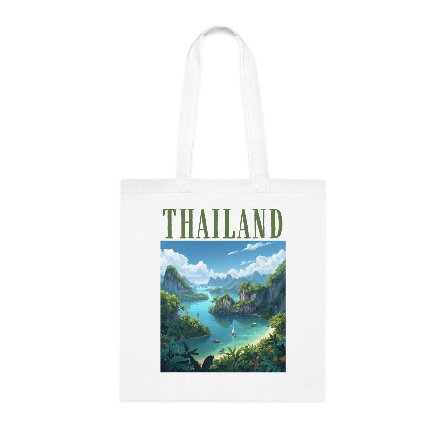 Thailand Scenic Cotton Tote Bag — Tropical Beach Travel Souvenir Tote
