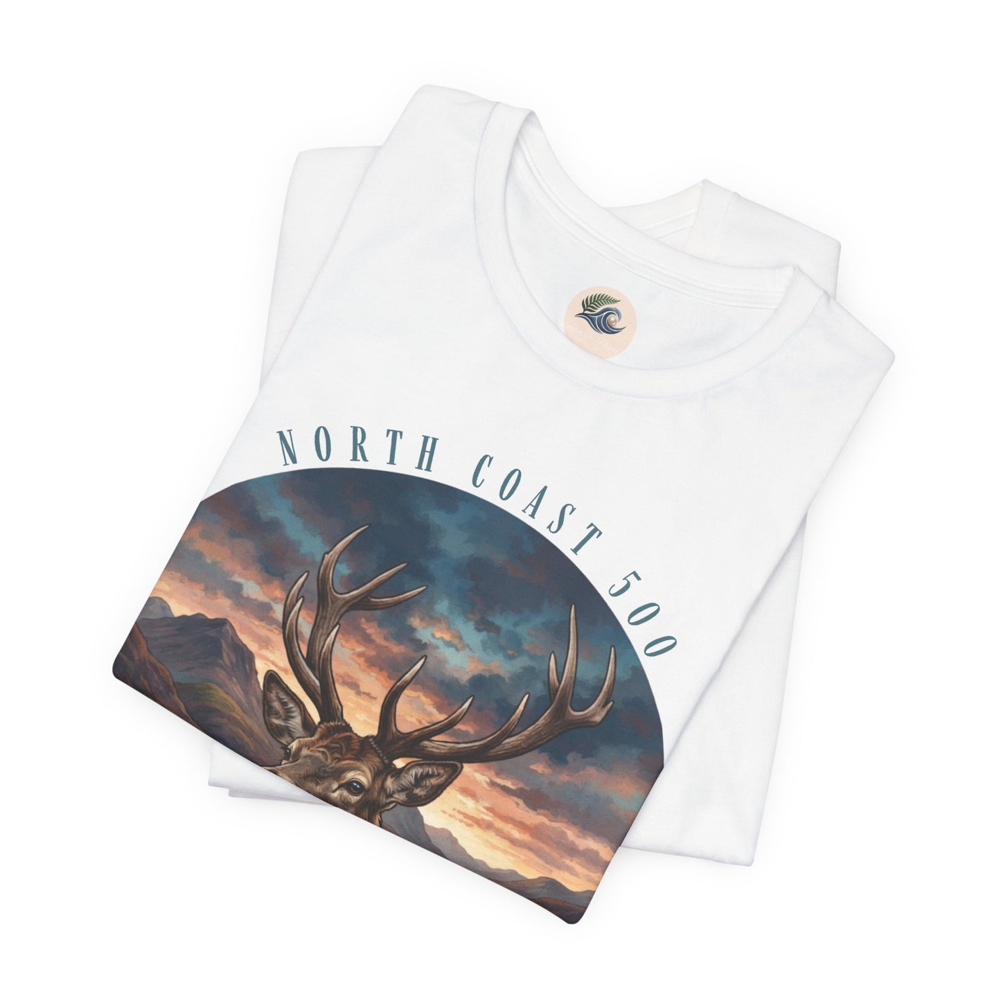 Stag Sunset NC500 Tee — 'Callum The Stag' Mountain Deer Graphic T-Shirt
