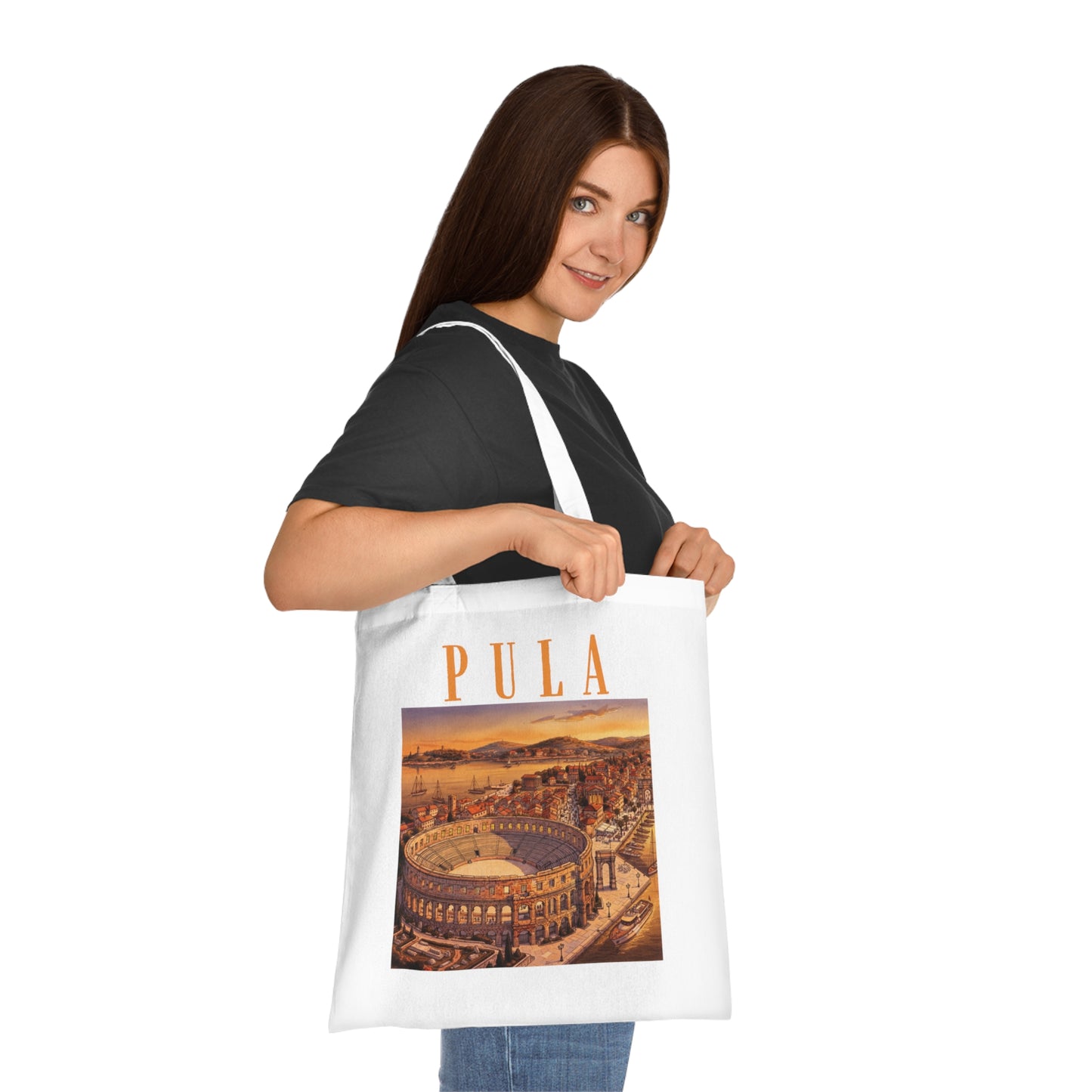Pula Vintage Travel Tote - Retro Cityscape Cotton Bag
