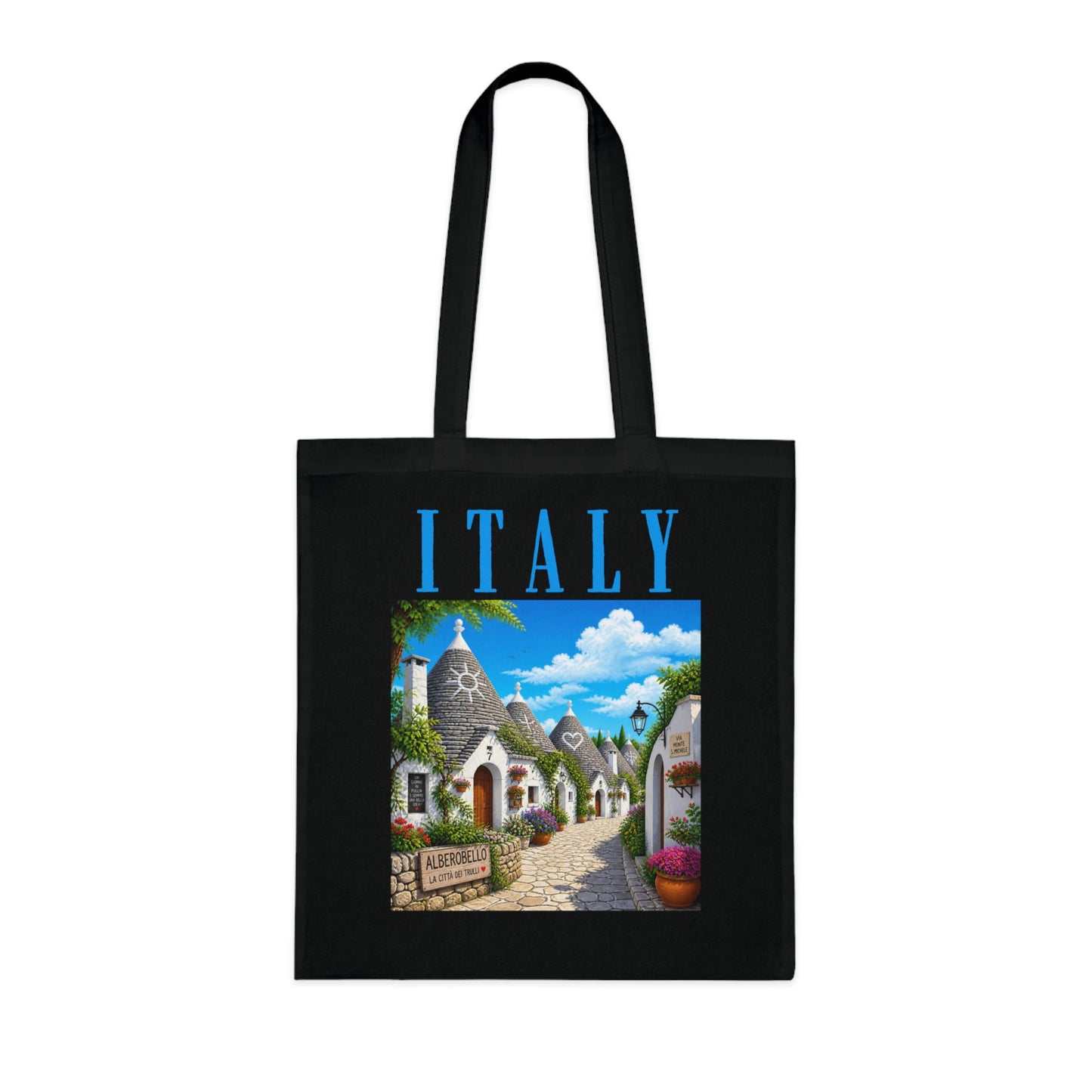Italy Alberobello Scenic Cotton Tote Bag — Italian Village Travel Souvenir Tote