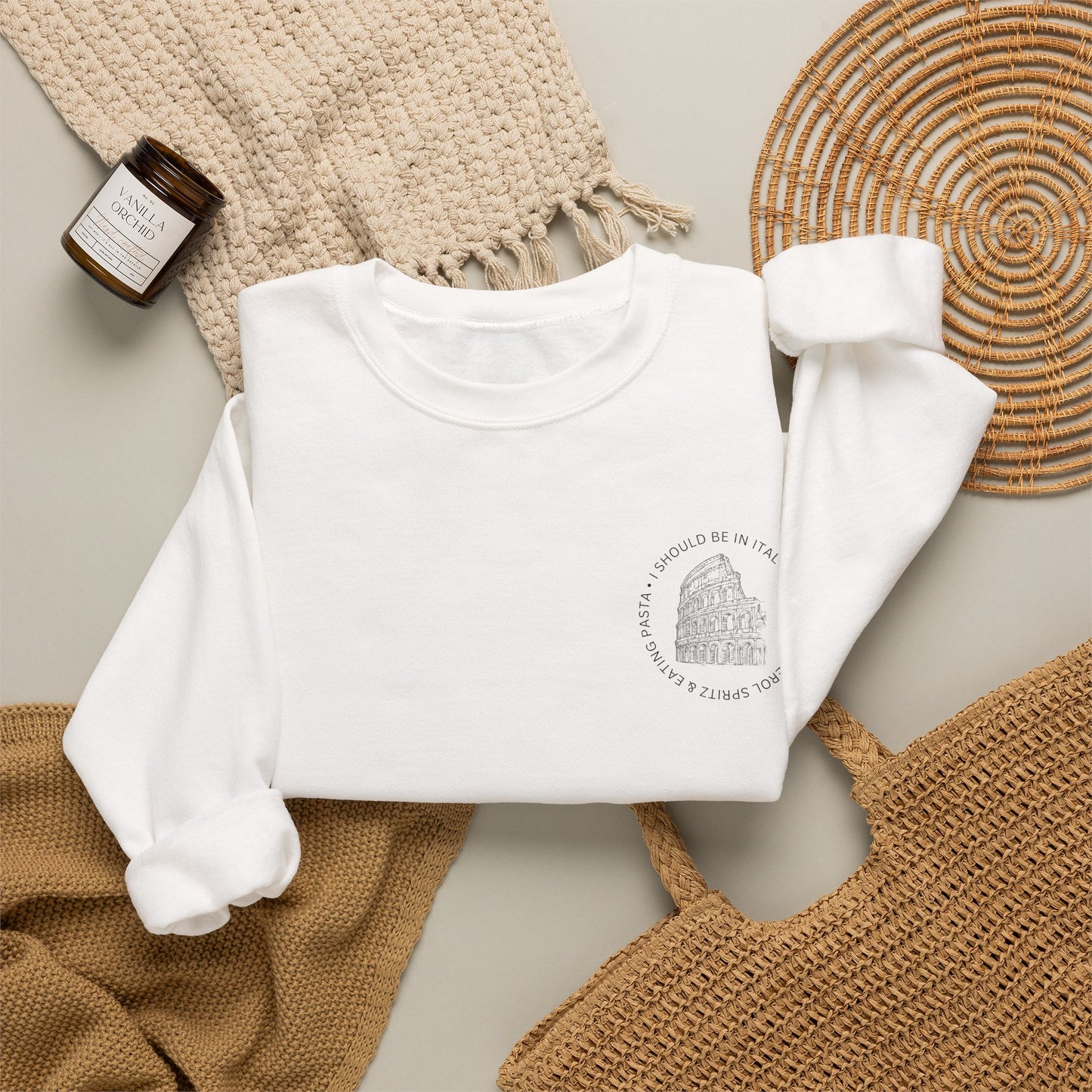 Cozy Italy Crewneck Sweatshirt with Small Chest Badge Design