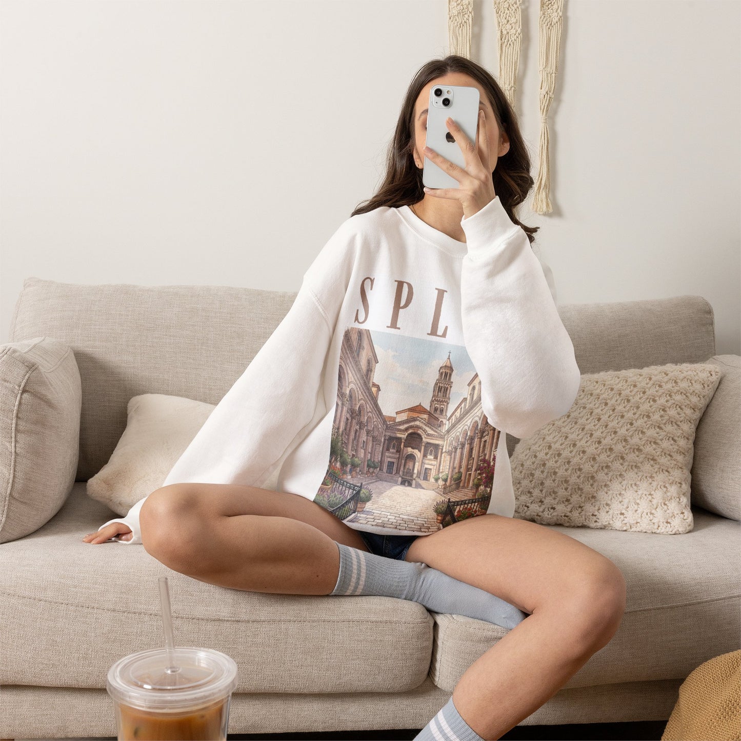 Split Travel Crewneck Sweatshirt — Vintage Croatian Cityscape Pullover