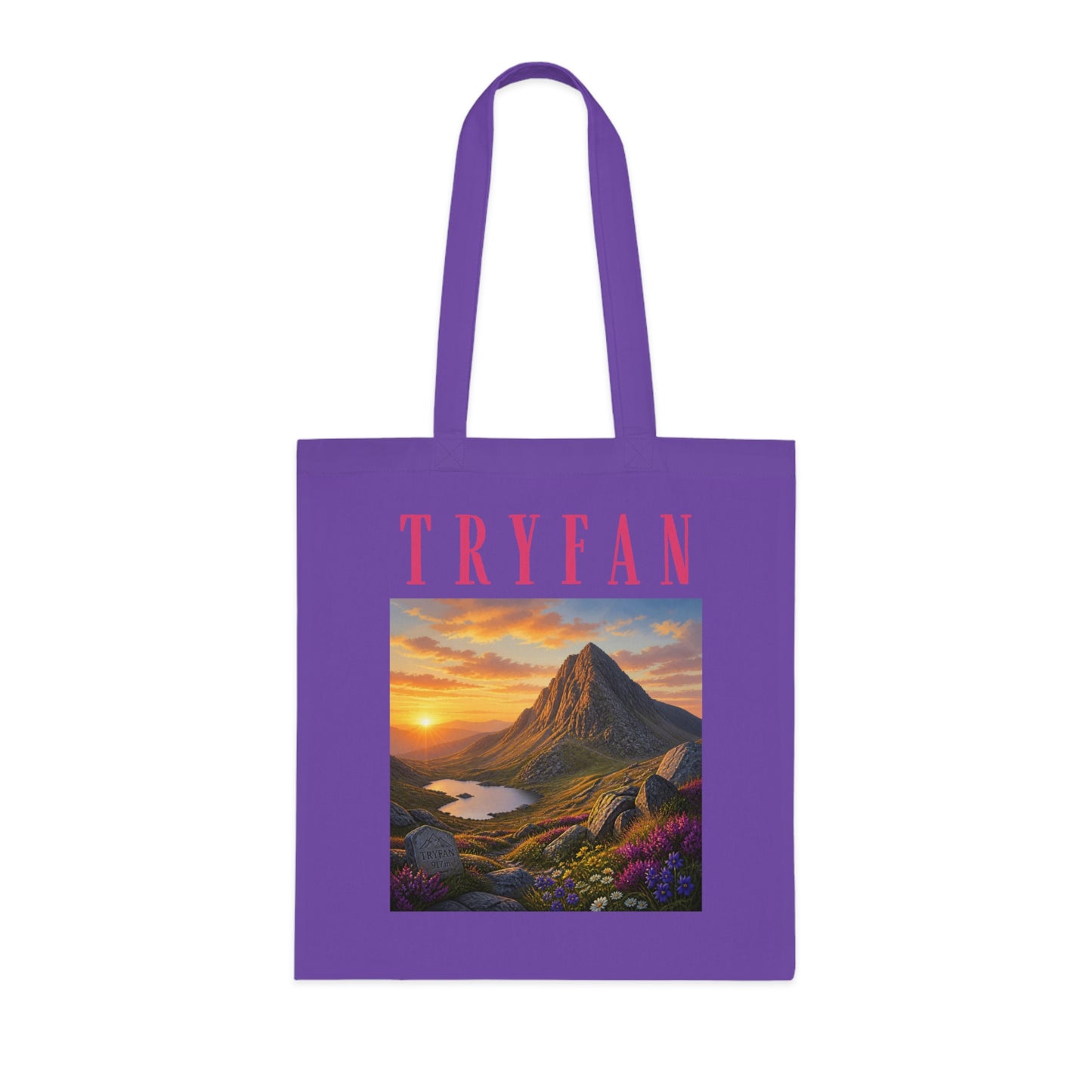 Tryfan Mountain Cotton Tote — Scenic Snowdonia Sunset Landscape Tote Bag