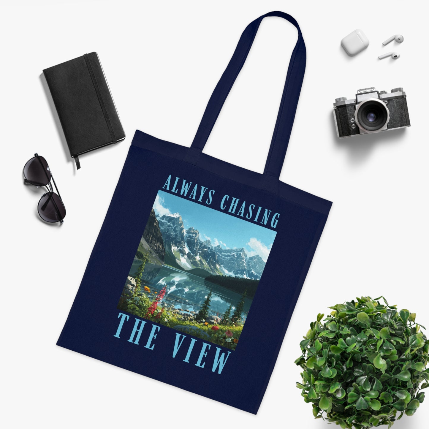 Always Chasing The View Cotton Tote — Scenic Mountain Lake Oeschinese Travel Tote