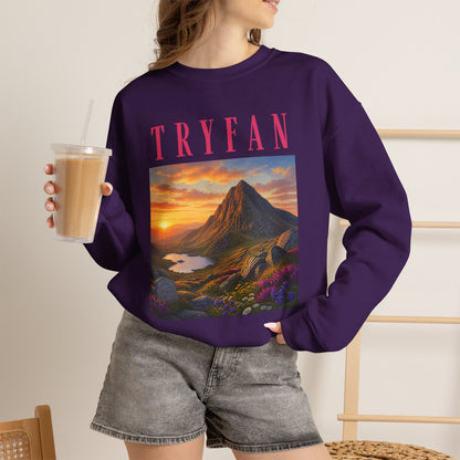 Tryfan Mountain Sweatshirt — Scenic Snowdonia Sunset Landscape Crewneck