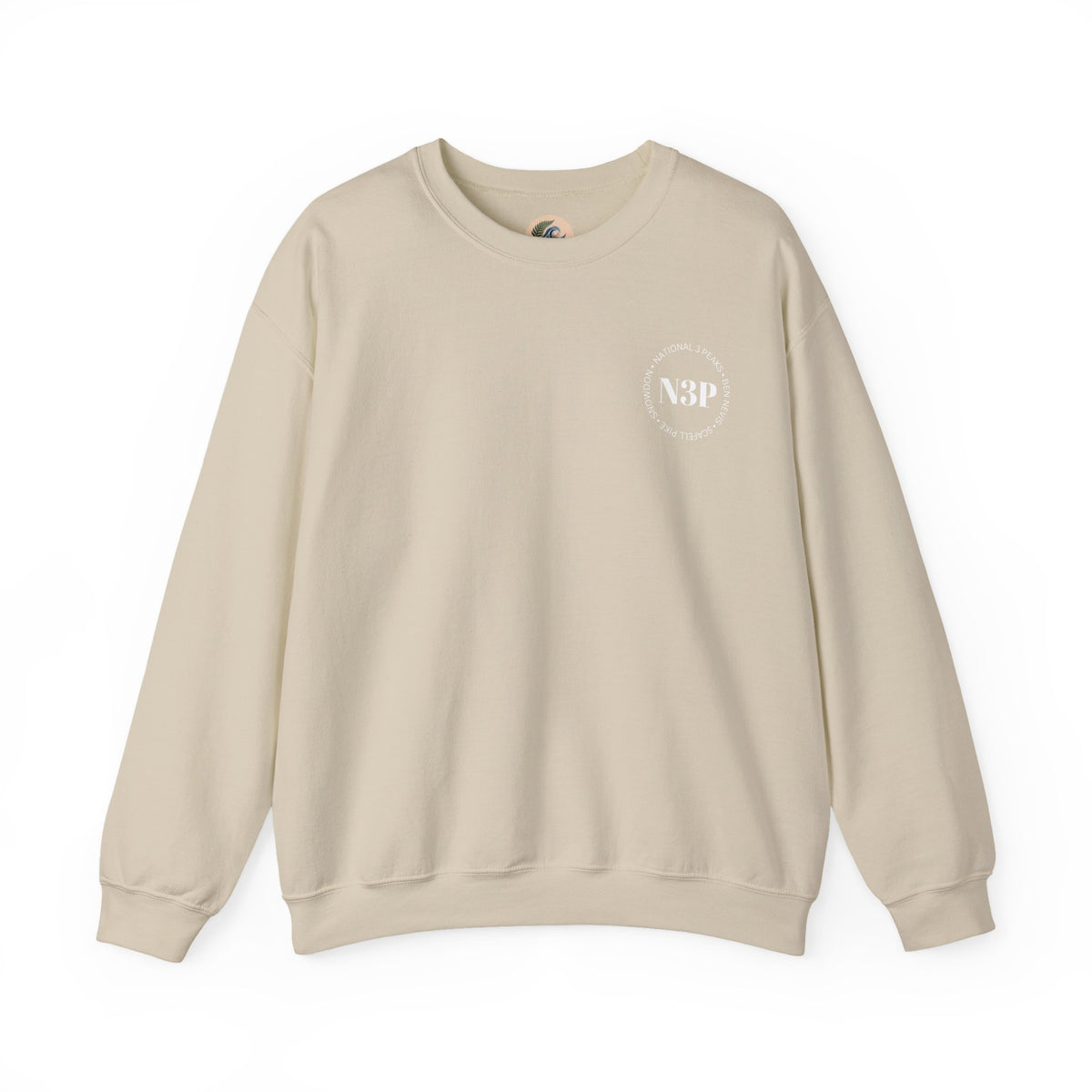 Minimal 'N3P' National 3 Peaks Logo Crewneck Sweatshirt – Small Chest Emblem, Casual Everyday Pullover