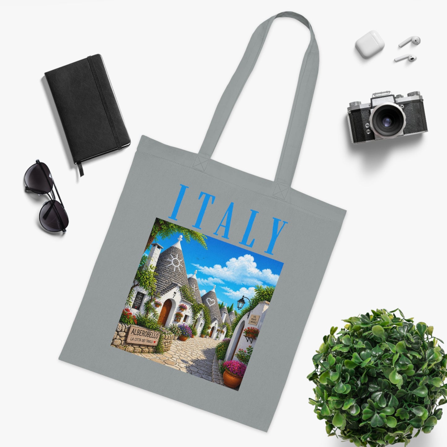 Italy Alberobello Scenic Cotton Tote Bag — Italian Village Travel Souvenir Tote