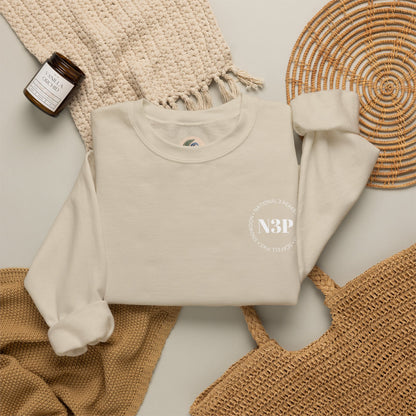 Minimal 'N3P' National 3 Peaks Logo Crewneck Sweatshirt – Small Chest Emblem, Casual Everyday Pullover