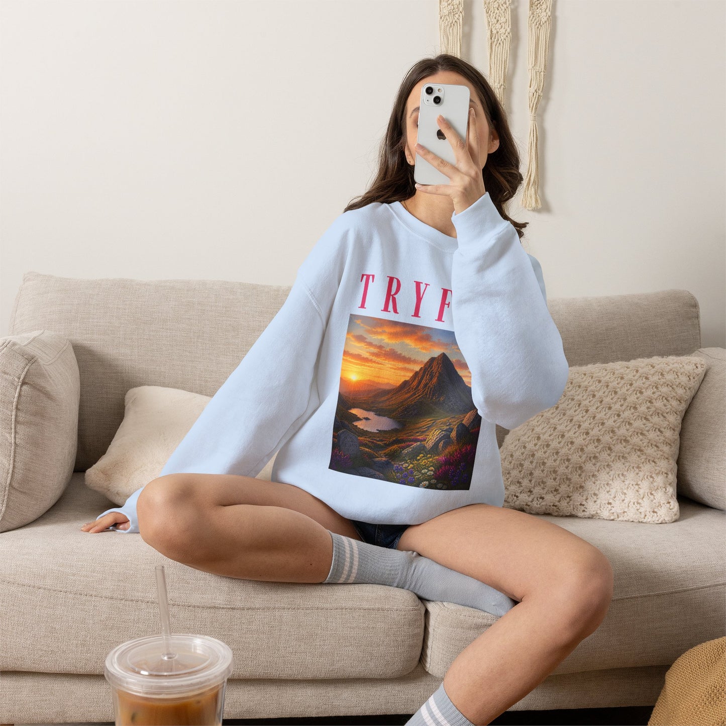 Tryfan Mountain Sweatshirt — Scenic Snowdonia Sunset Landscape Crewneck