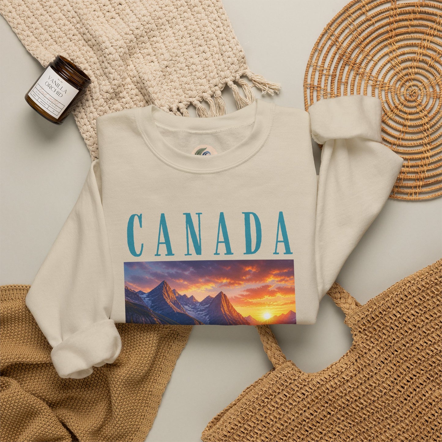 Canada Banff Scenic Crewneck Sweatshirt — Mountain Lake Sunset Graphic