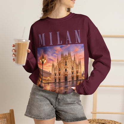 Milan Cathedral Crewneck Sweatshirt – Vintage Travel Cityscape
