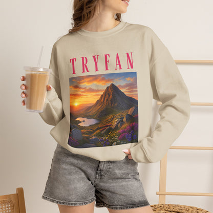 Tryfan Mountain Sweatshirt — Scenic Snowdonia Sunset Landscape Crewneck