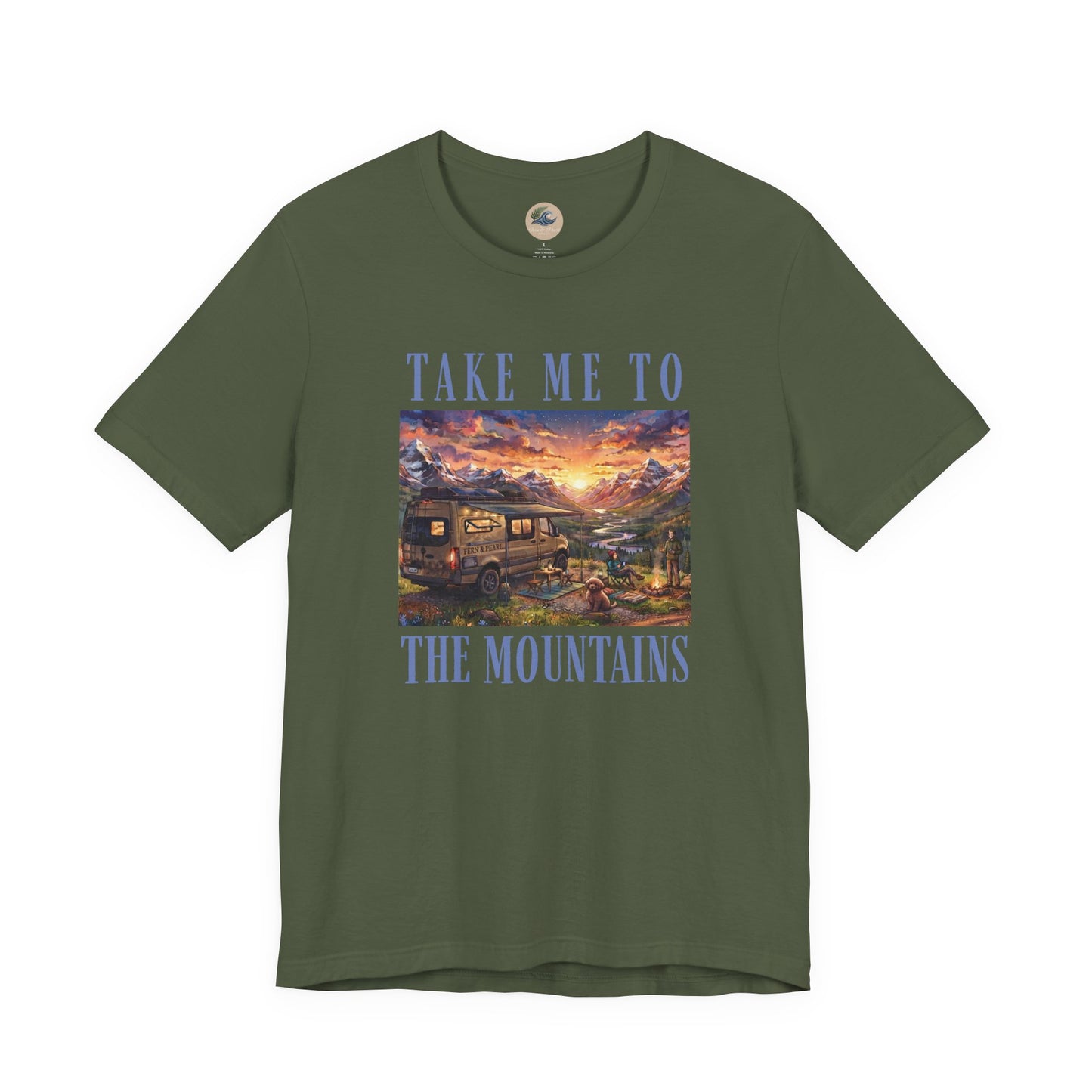 Take Me to the Mountains Sunset Tee — Scenic Cabin Sunset Graphic T-Shirt