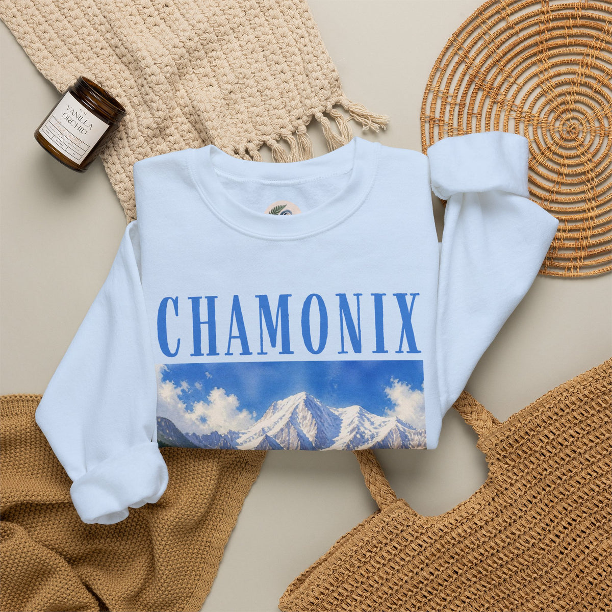 Chamonix Mountain Crewneck Sweatshirt — Alpine Scenic Graphic