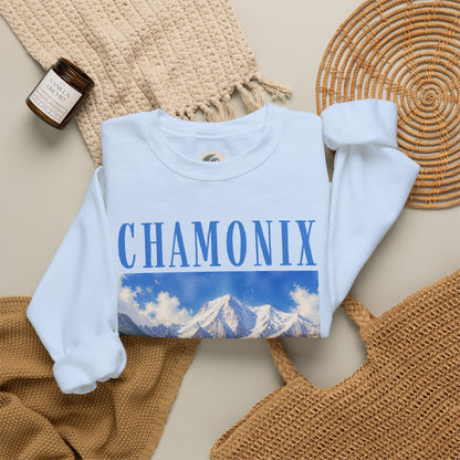 Chamonix Mountain Crewneck Sweatshirt — Alpine Scenic Graphic