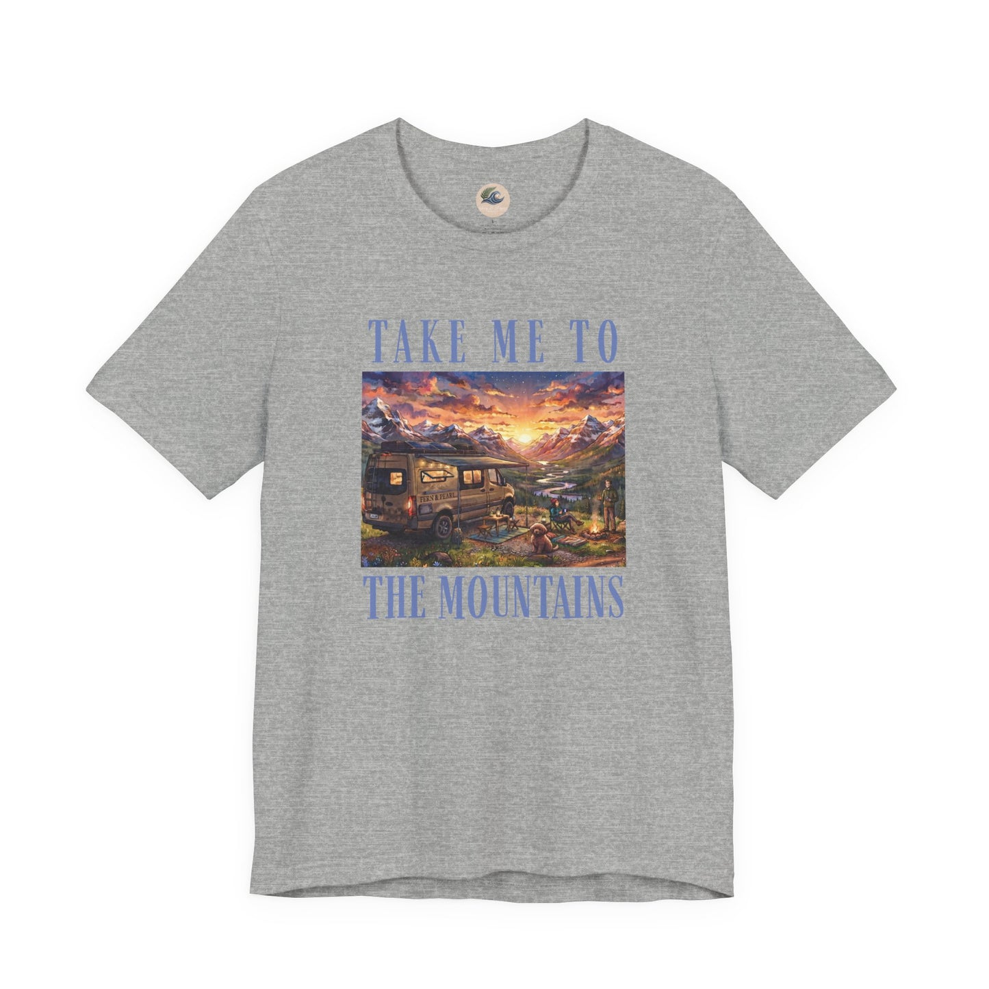 Take Me to the Mountains Sunset Tee — Scenic Cabin Sunset Graphic T-Shirt