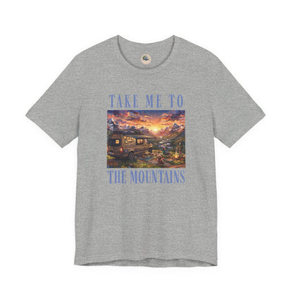 Take Me to the Mountains Sunset Tee — Scenic Cabin Sunset Graphic T-Shirt