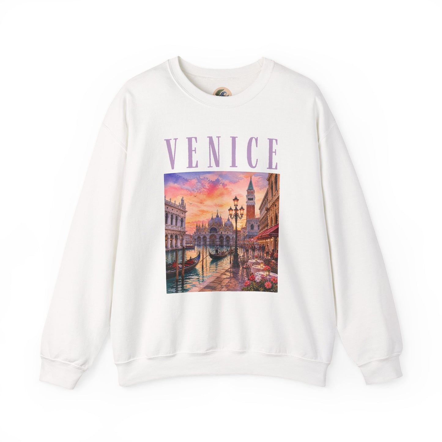 Venice Sunset Crewneck Sweatshirt — Vintage Canal Travel Graphic