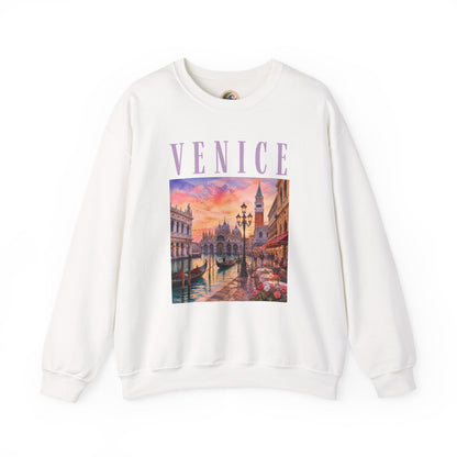 Venice Sunset Crewneck Sweatshirt — Vintage Canal Travel Graphic