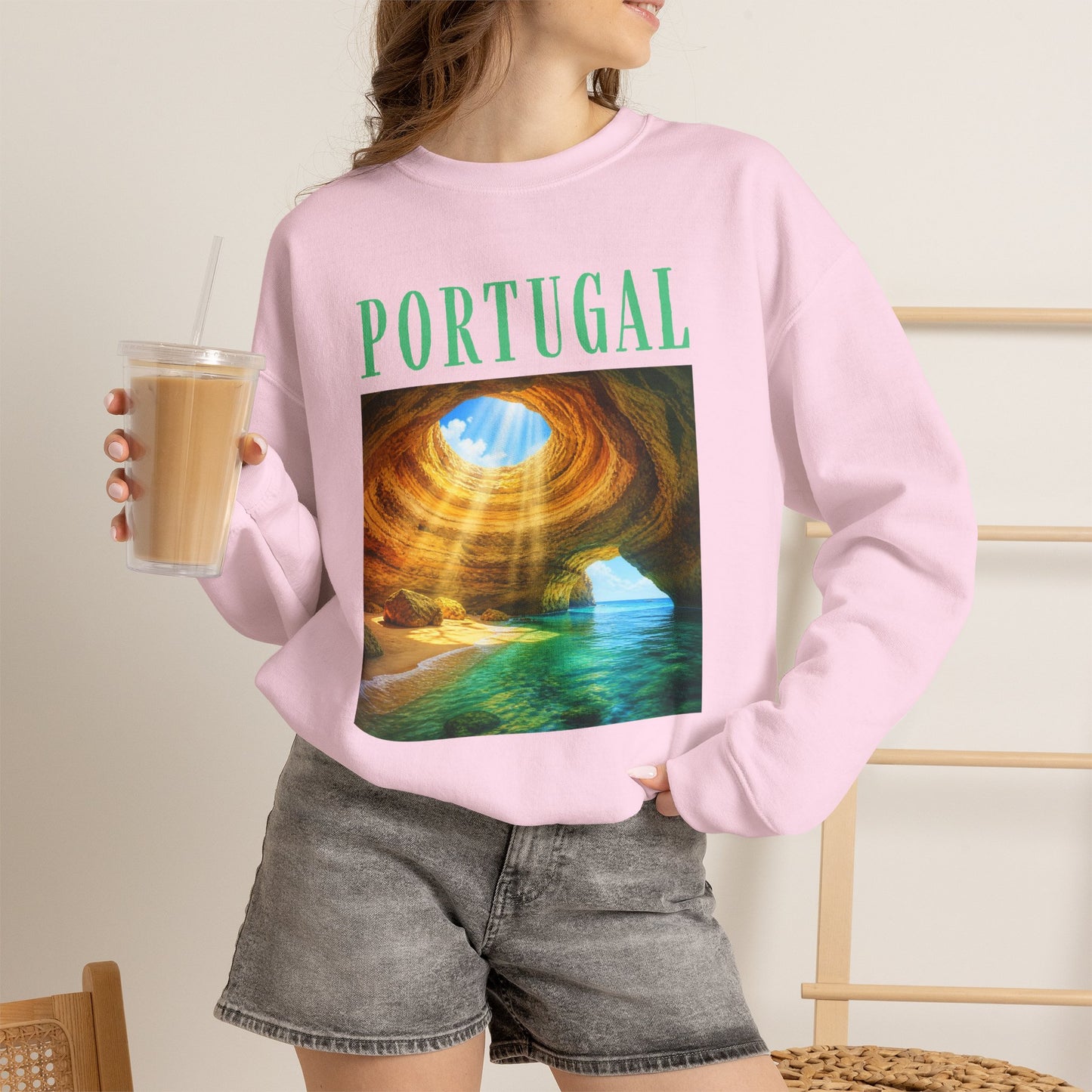 Portugal Benagil Cave Crewneck Sweatshirt — Coastal Travel Graphic Pullover