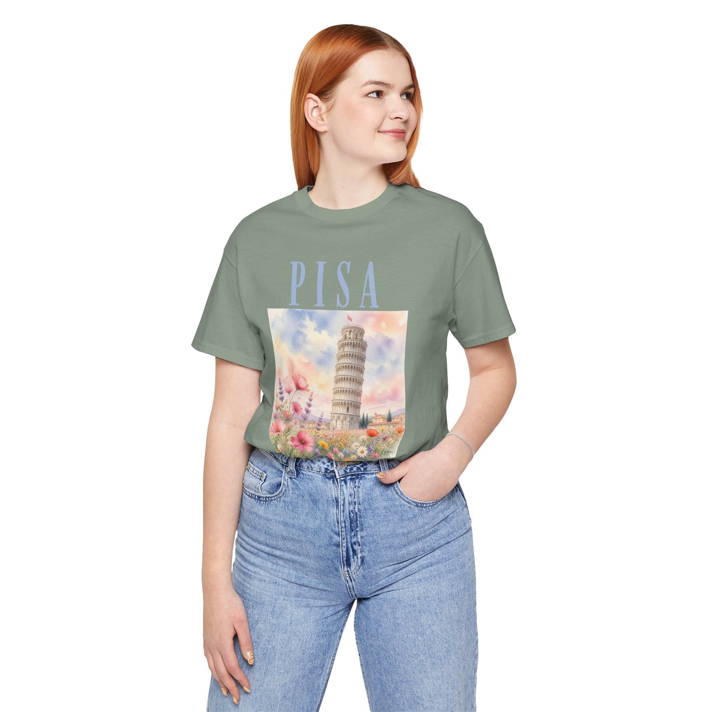 Pisa Floral Illustration T‑Shirt — Leaning Tower Travel Tee