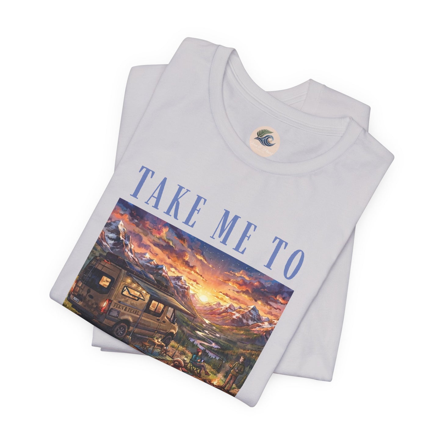 Take Me to the Mountains Sunset Tee — Scenic Cabin Sunset Graphic T-Shirt