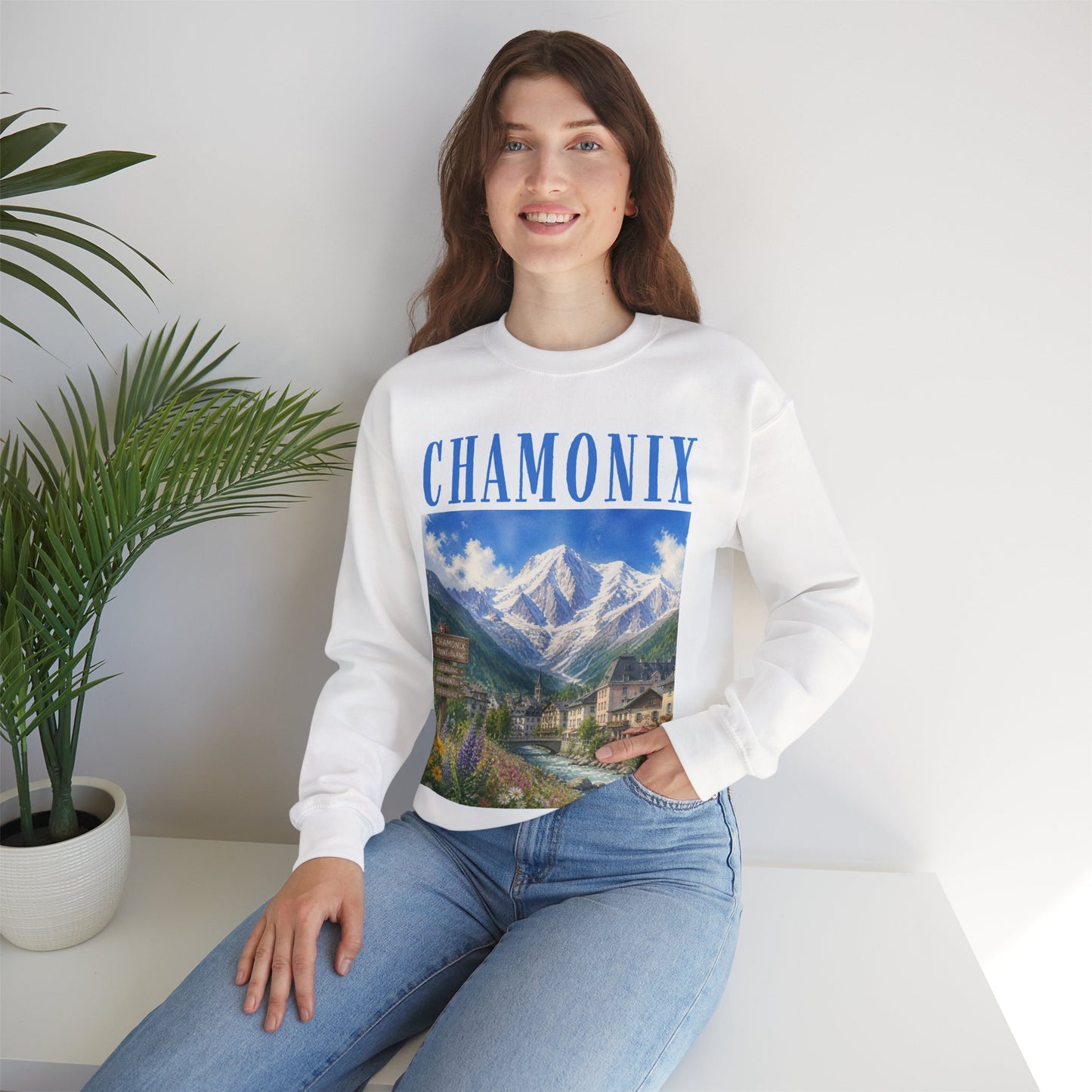 Chamonix Mountain Crewneck Sweatshirt — Alpine Scenic Graphic