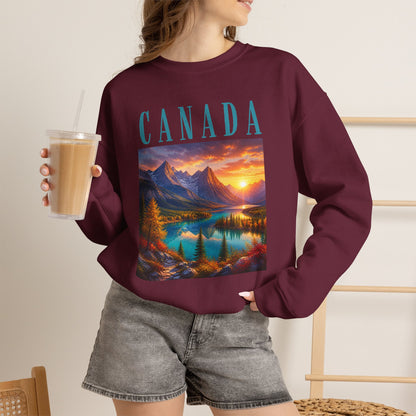 Canada Banff Scenic Crewneck Sweatshirt — Mountain Lake Sunset Graphic
