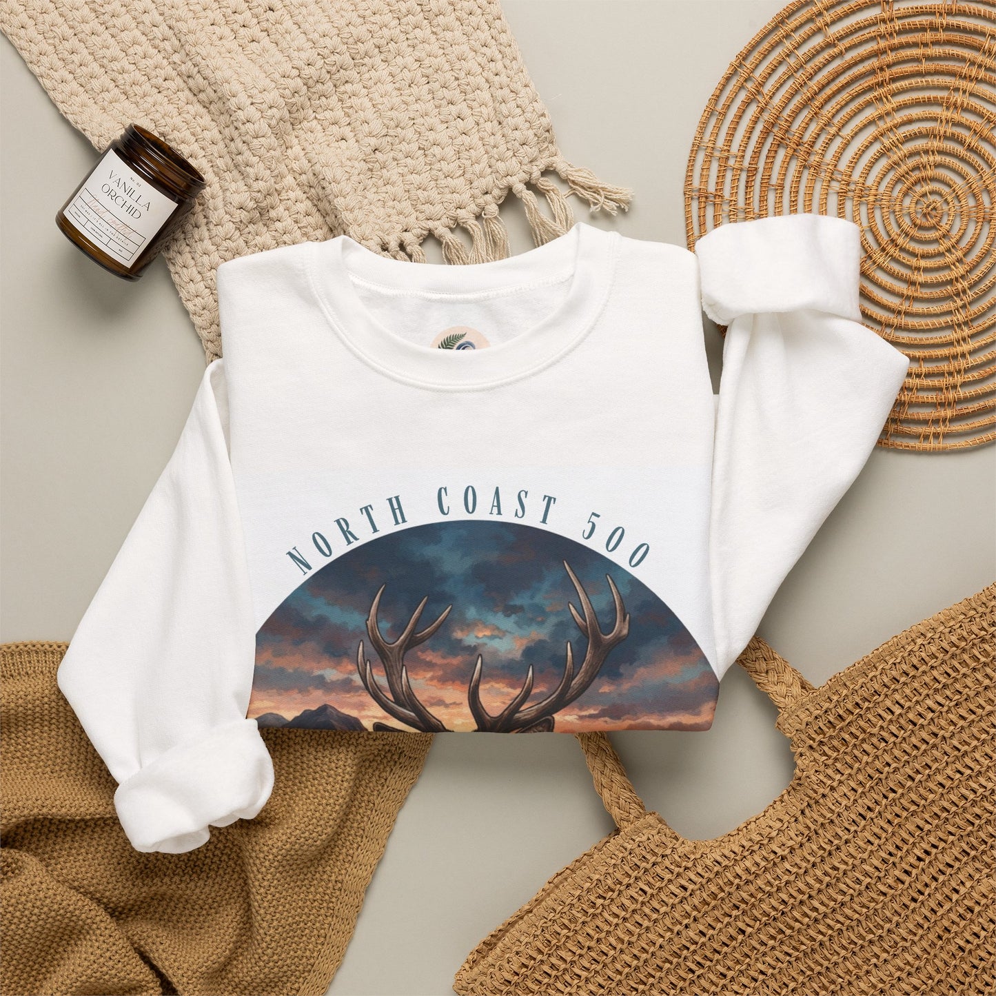 Crewneck Sweatshirt — 'Callum the Stag' North Coast 500 Scenic Deer Graphic