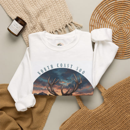 Crewneck Sweatshirt — 'Callum the Stag' North Coast 500 Scenic Deer Graphic