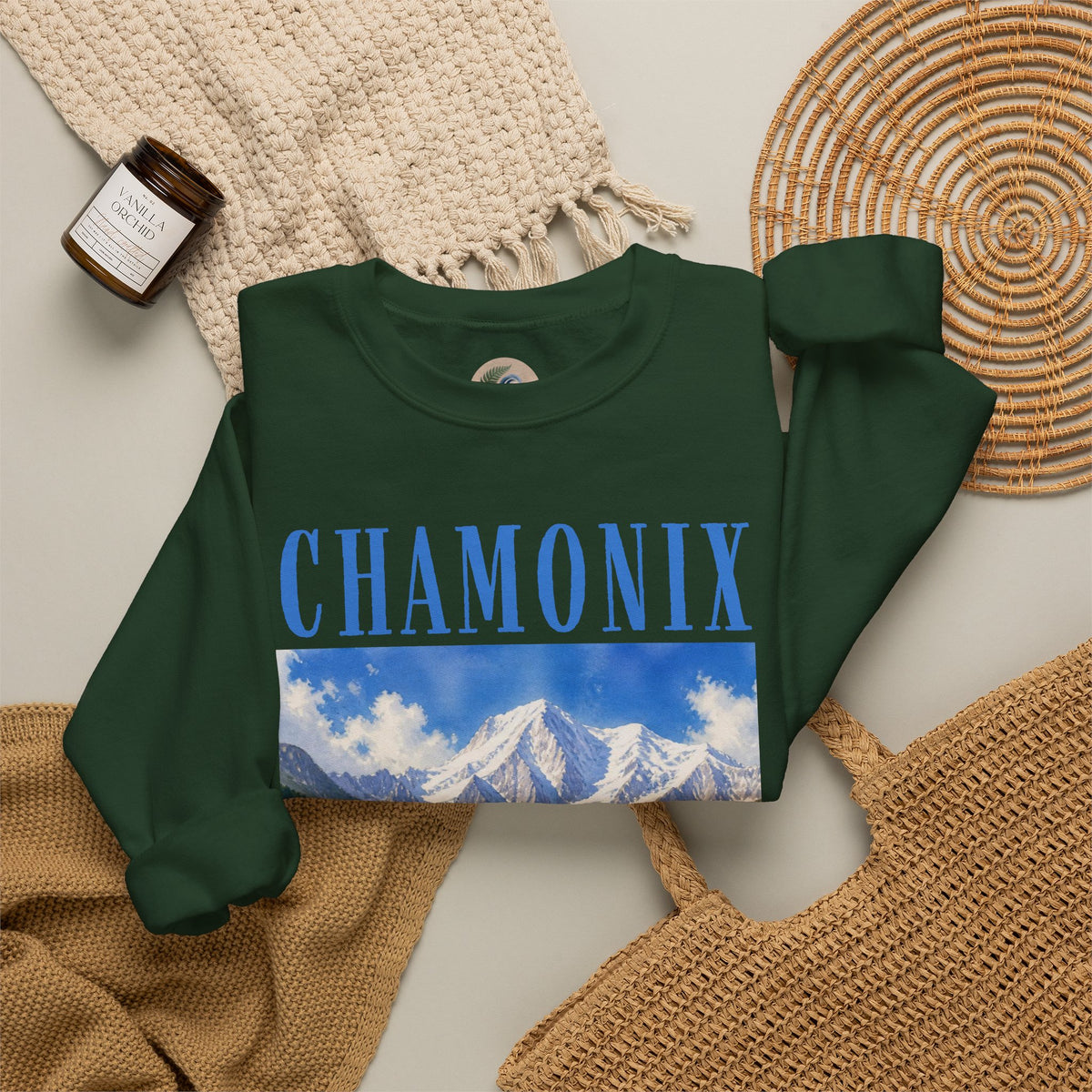 Chamonix Mountain Crewneck Sweatshirt — Alpine Scenic Graphic