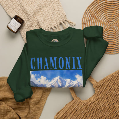 Chamonix Mountain Crewneck Sweatshirt — Alpine Scenic Graphic