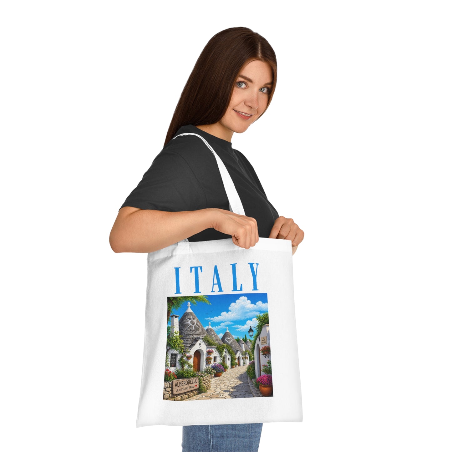 Italy Alberobello Scenic Cotton Tote Bag — Italian Village Travel Souvenir Tote