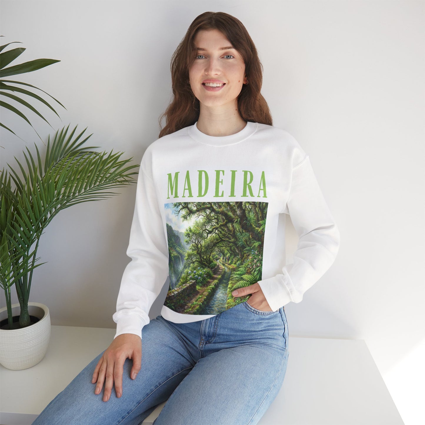 Madeira Nature Crewneck Sweatshirt — Scenic Jungle Trail Graphic