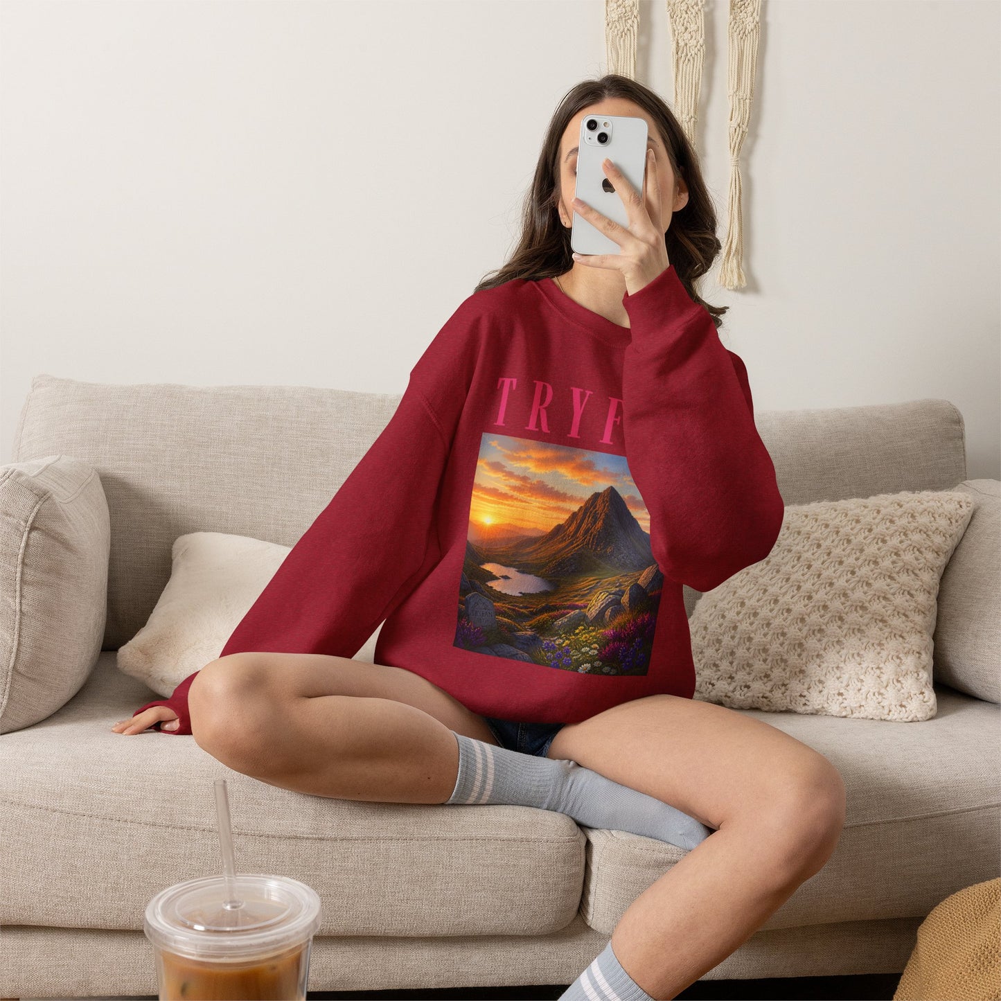 Tryfan Mountain Sweatshirt — Scenic Snowdonia Sunset Landscape Crewneck