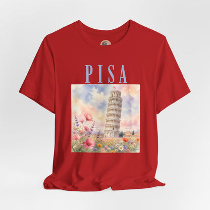 Pisa Floral Illustration T‑Shirt — Leaning Tower Travel Tee