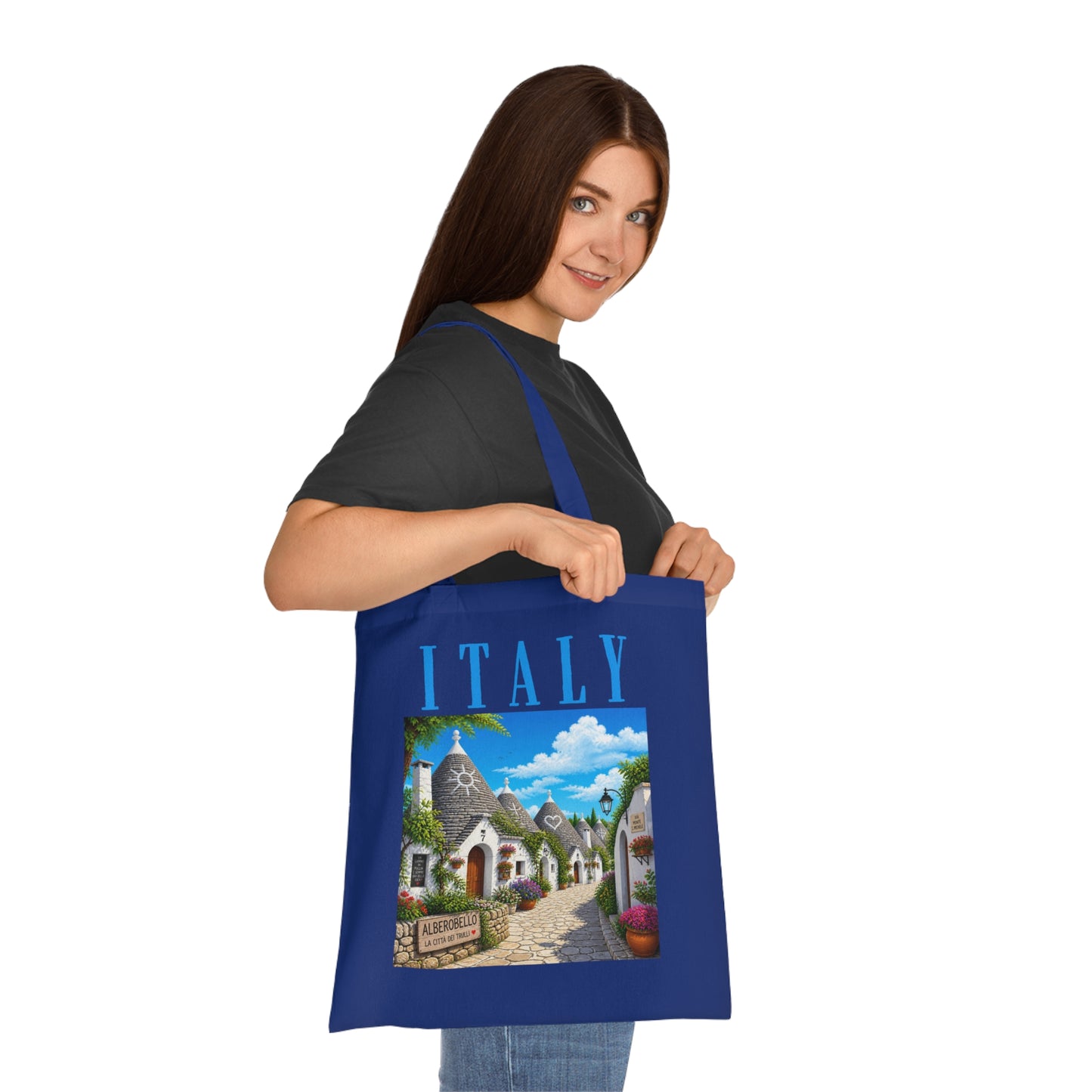 Italy Alberobello Scenic Cotton Tote Bag — Italian Village Travel Souvenir Tote