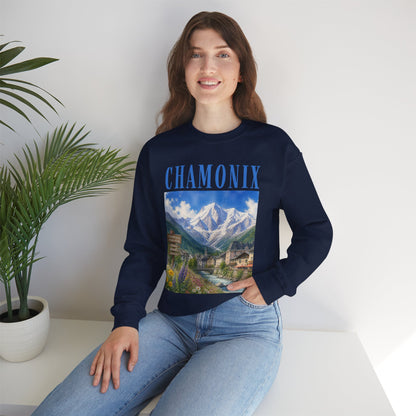 Chamonix Mountain Crewneck Sweatshirt — Alpine Scenic Graphic