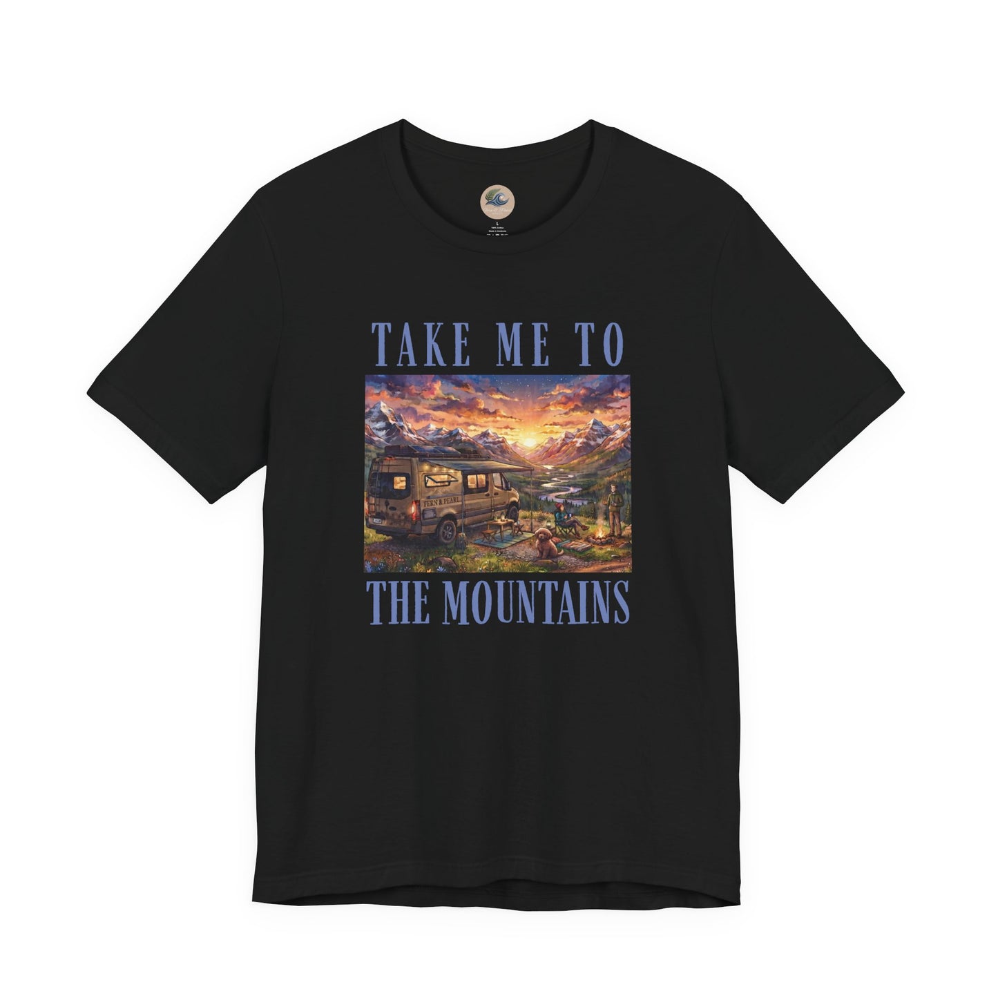 Take Me to the Mountains Sunset Tee — Scenic Cabin Sunset Graphic T-Shirt