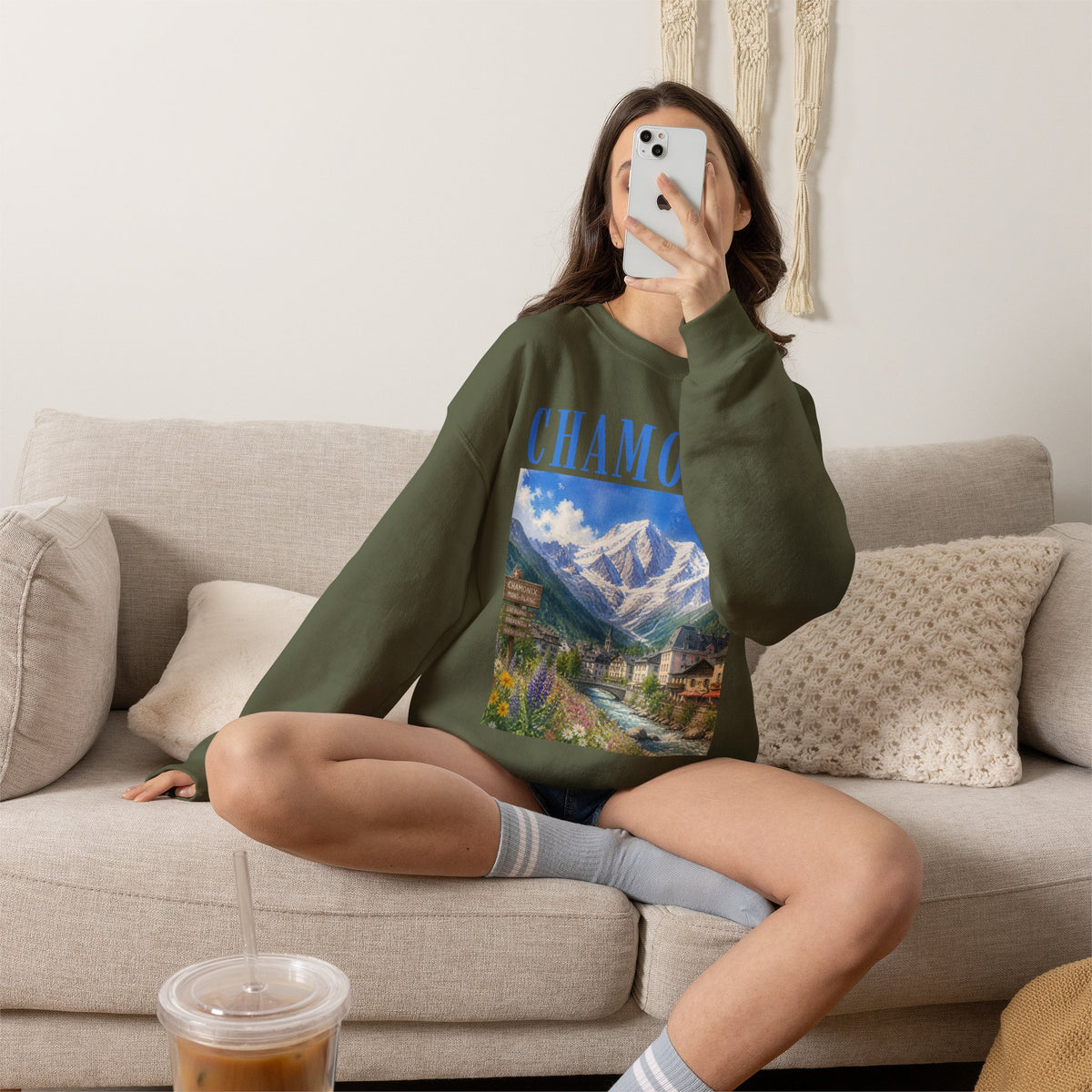 Chamonix Mountain Crewneck Sweatshirt — Alpine Scenic Graphic